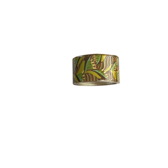 Macy's Wide 1.5" Hinged Bangle Bracelet Tropical Forest Pattern NEW - Picture 5 of 5
